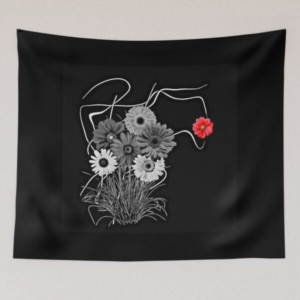 Item preview, Black and White Floral with Red Accent designed and sold by ArtbyValks.