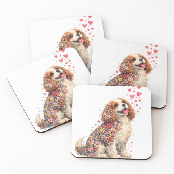 Artikelvorschau, Blumenmuster mit Cavalier King Charles Spaniel, süßes Welpengeschenk, ästhetische Haustierkunst entworfen und verkauft von CULTWEAR SOCIETY.