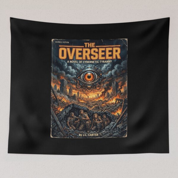 Item preview, The Overseer Retro 80s Dystopian Cybernetic Tyranny Sci-Fi Novel Poster designed and sold by OUTPOST-31.
