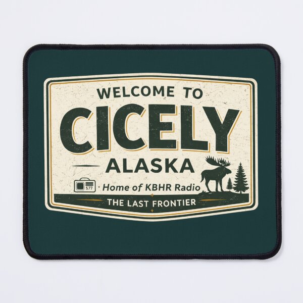 Item preview, Welcome to Cicely Alaska Vintage Sign | KBHR Radio Northern Exposure Inspired Retro Travel Sticker designed and sold by astersgraphics.