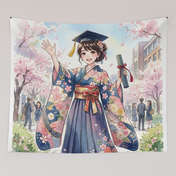 Item preview, Modern Japanese Anime Girl Graduation - Watercolor Hakama and Cherry Blossoms designed and sold by VibranPalette.