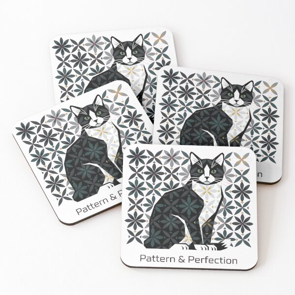 Item preview, Pattern & Perfection - Geometric Floral Tuxedo Cat Art Deco designed and sold by The Grumpy Pet Club.