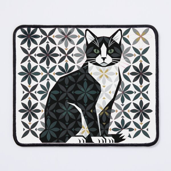 Item preview, Pattern & Perfection - Geometric Floral Tuxedo Cat Art Deco designed and sold by The Grumpy Pet Club.