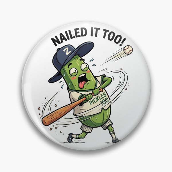 Item preview, Nailed It Too! Funny Baseball Pickle Cartoon designed and sold by UNFILTERED MOODS.