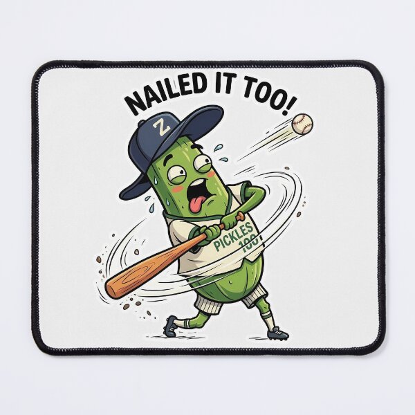 Item preview, Nailed It Too! Funny Baseball Pickle Cartoon designed and sold by UNFILTERED MOODS.