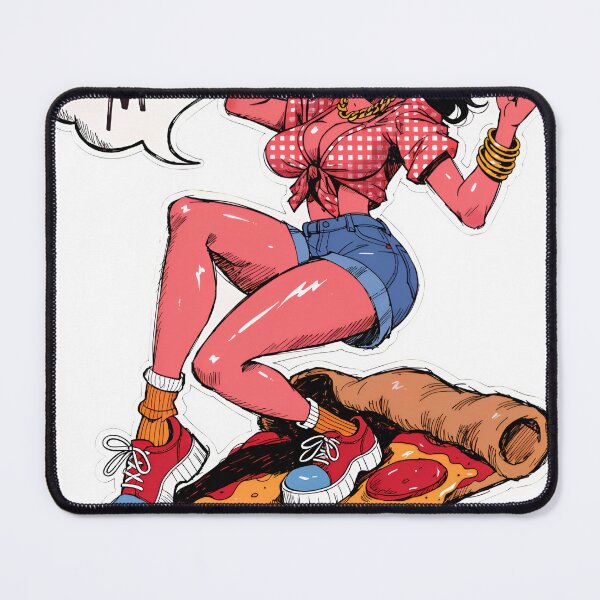 Item preview, A cartoon woman in an extra spicy mood sitting on a slice of pizza on transparent background designed and sold by Creative88Art.