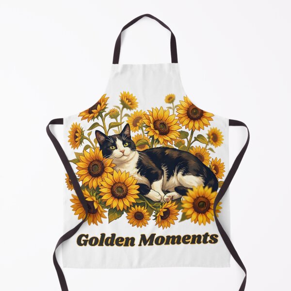 Item preview, Golden Moments - Cute Tuxedo Cat Relaxing in Sunflowers designed and sold by The Grumpy Pet Club.