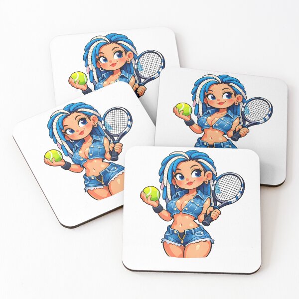 Item preview, A cartoon woman with blue hair holding a tennis ball and racket on transparent background designed and sold by Creative88Art.