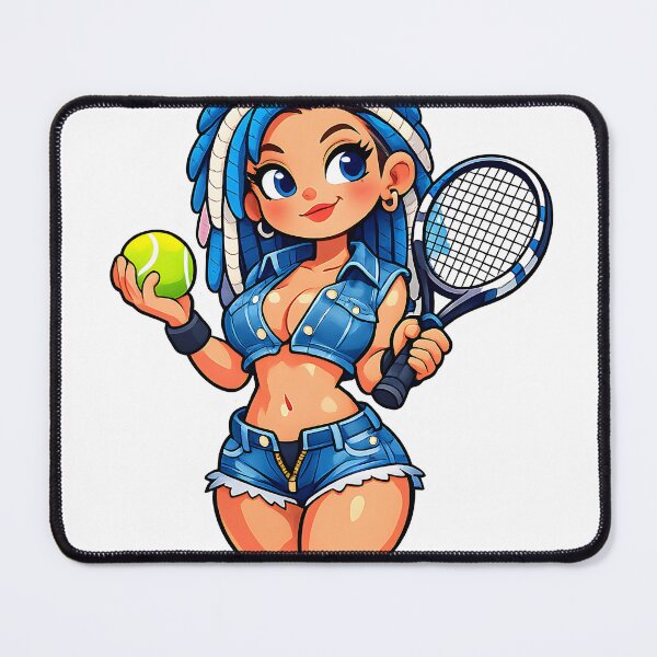 Item preview, A cartoon woman with blue hair holding a tennis ball and racket on transparent background designed and sold by Creative88Art.
