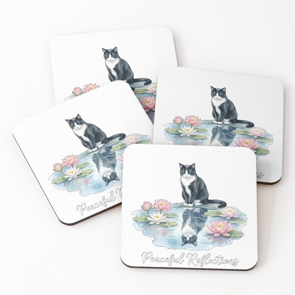 Item preview, Peaceful Reflections - Zen Watercolor Tuxedo Cat & Lotus Pond designed and sold by The Grumpy Pet Club.