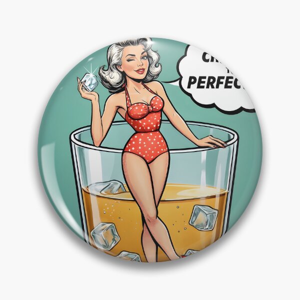 Item preview, A cartoon woman in a red swimsuit sitting in a glass of whiskey on transparent background designed and sold by Creative88Art.