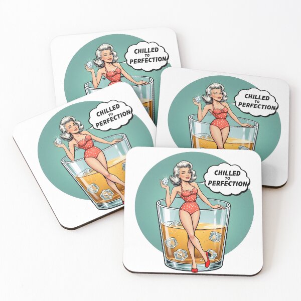 Item preview, A cartoon woman in a red swimsuit sitting in a glass of whiskey on transparent background designed and sold by Creative88Art.