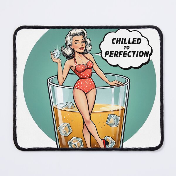 Item preview, A cartoon woman in a red swimsuit sitting in a glass of whiskey on transparent background designed and sold by Creative88Art.