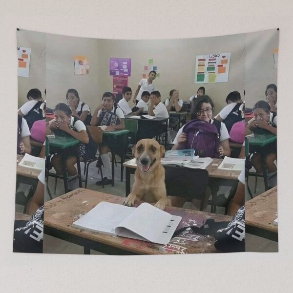 Item preview, Dog sits on desk in classroom meme designed and sold by AnimeHentaiArt.