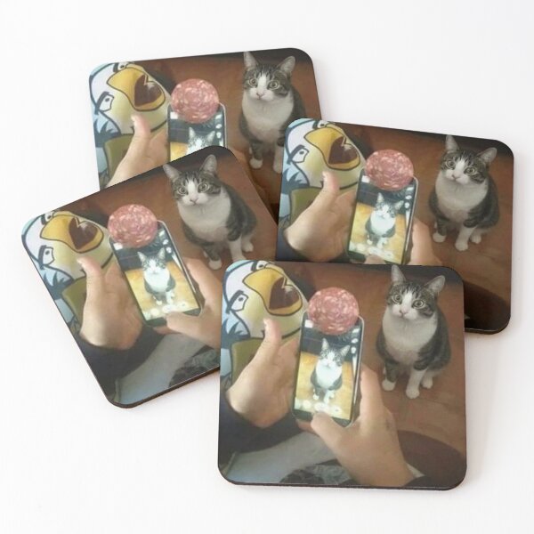 Item preview, Cat looks at phone with picture of itself meme designed and sold by AnimeHentaiArt.
