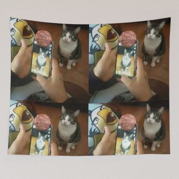 Item preview, Cat looks at phone with picture of itself meme designed and sold by AnimeHentaiArt.