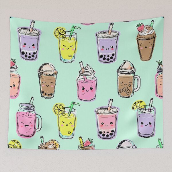 Item preview, Kawaii Drink Pattern – Cute Iced Coffee, Smoothies & Boba Doodles designed and sold by skysshobu.