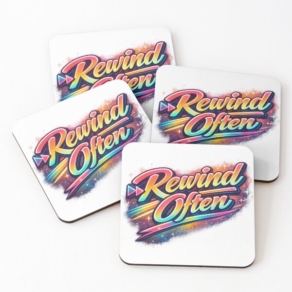 Item preview, Rewind Often – Retro 80s Rainbow Neon Script (VHS Vibes) designed and sold by All I Need Designs.