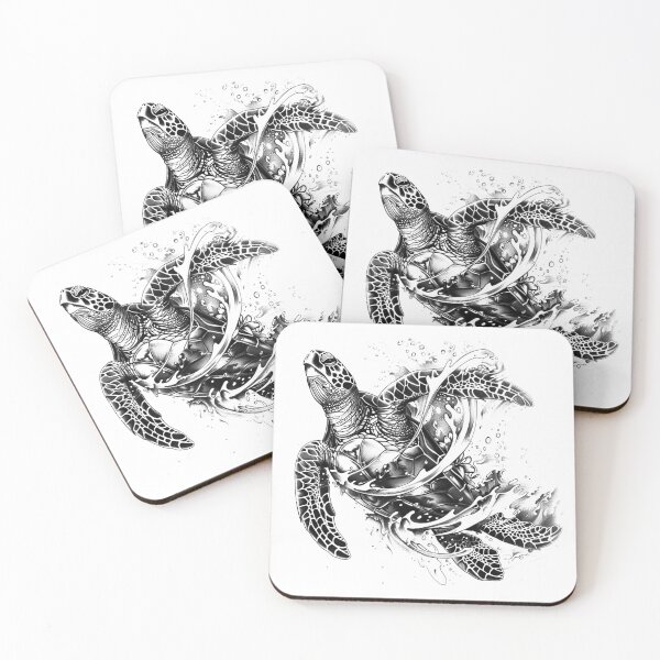 Item preview, Black and White Sea Turtle Splash Tattoo Style Ocean Wildlife Design designed and sold by inkoutninja.