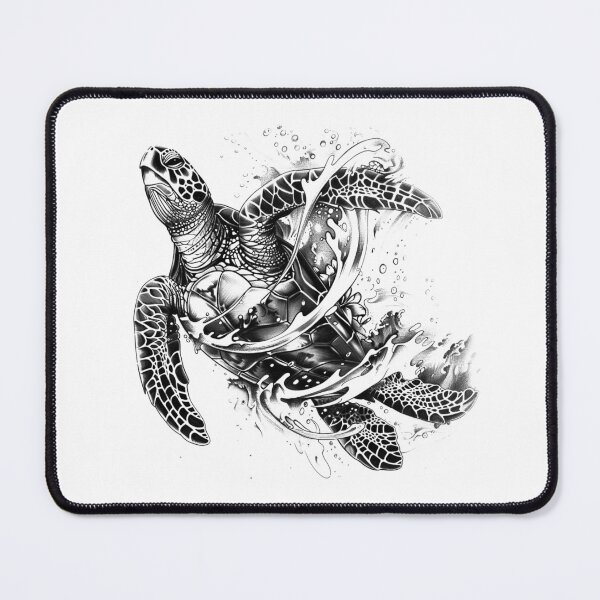 Item preview, Black and White Sea Turtle Splash Tattoo Style Ocean Wildlife Design designed and sold by inkoutninja.