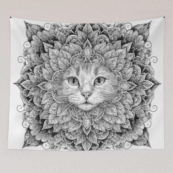 Item preview, Ilustración de gato mandala boho | Arte tribal floral de gatos | Diseño animal étnico vintage designed and sold by Anime9122.
