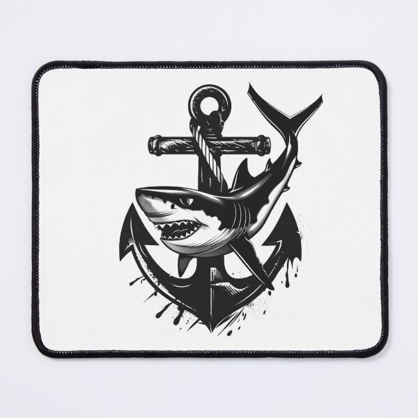 Item preview, Shark and Anchor Black and White Nautical Tattoo Style Design designed and sold by inkoutninja.