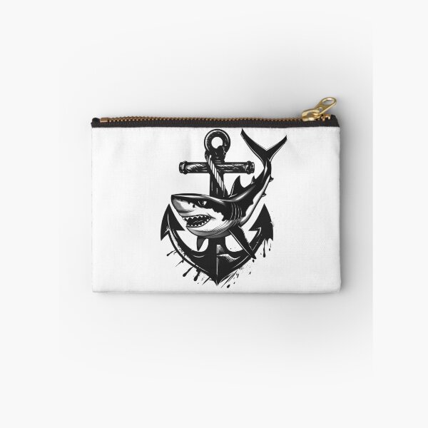 Item preview, Shark and Anchor Black and White Nautical Tattoo Style Design designed and sold by inkoutninja.