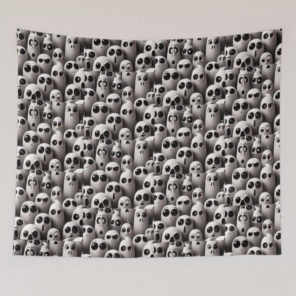 Item preview, Minimalist Ghost Emoji Collage - 3D Cartoon Spirit Patterns designed and sold by UrbanCanvas 111.