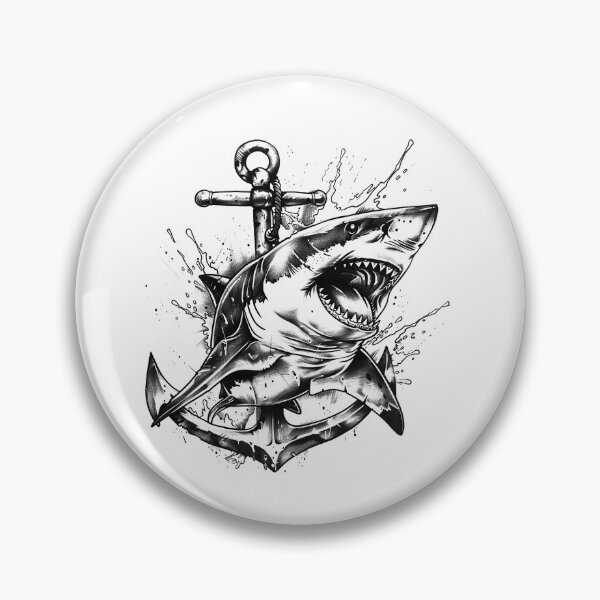 Item preview, Great White Shark and Anchor Black and White Nautical Tattoo Design designed and sold by inkoutninja.