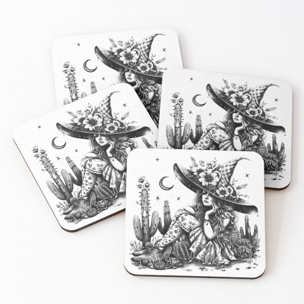 Item preview, Desert Witch Black and White Floral Gothic Western Design designed and sold by inkoutninja.