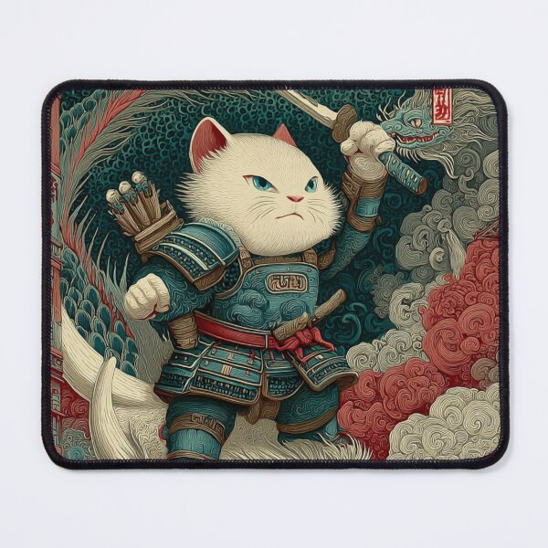 Item preview, Samurai Cat vs Dragon Wall Art | Japanese Art Print | Anime Style Cat Poster | Unique Fantasy Animal Artwork | Printable Download designed and sold by De Aqui y de Alla Studio.