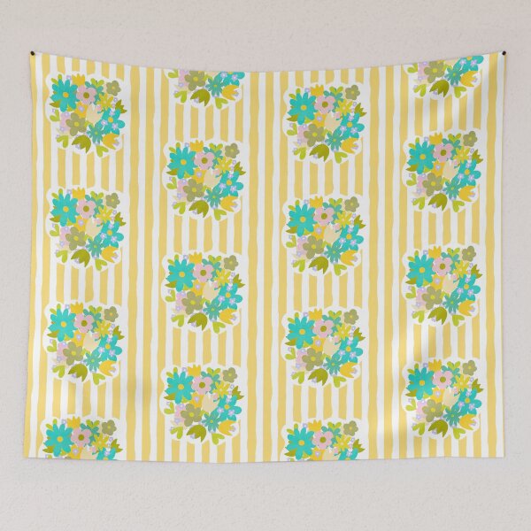 Item preview, Vintage Spring florals yellow stripes designed and sold by DaisyLemon.