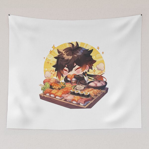 Item preview, Zhongli Genshin Impact Chibi Sushi Feast Kawaii designed and sold by Spraykart.