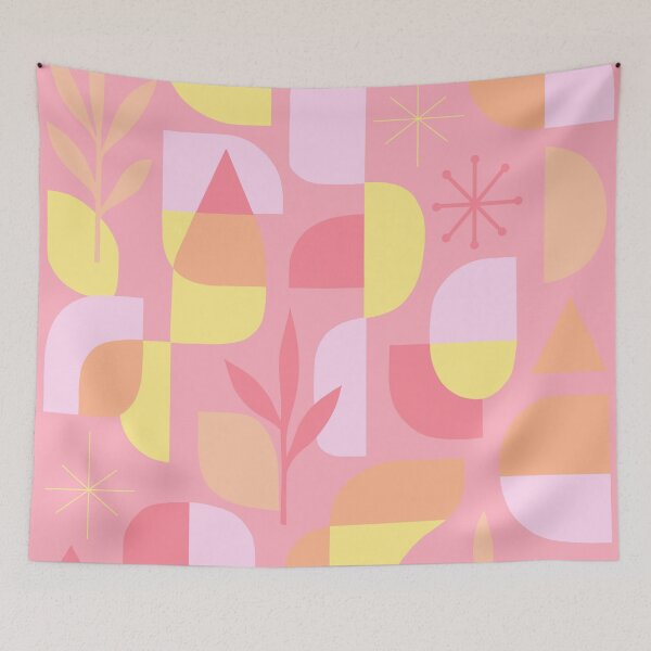 Item preview, Pastel Pink Peach Yellow Abstract Shapes Botanical Pattern designed and sold by Vileprint.