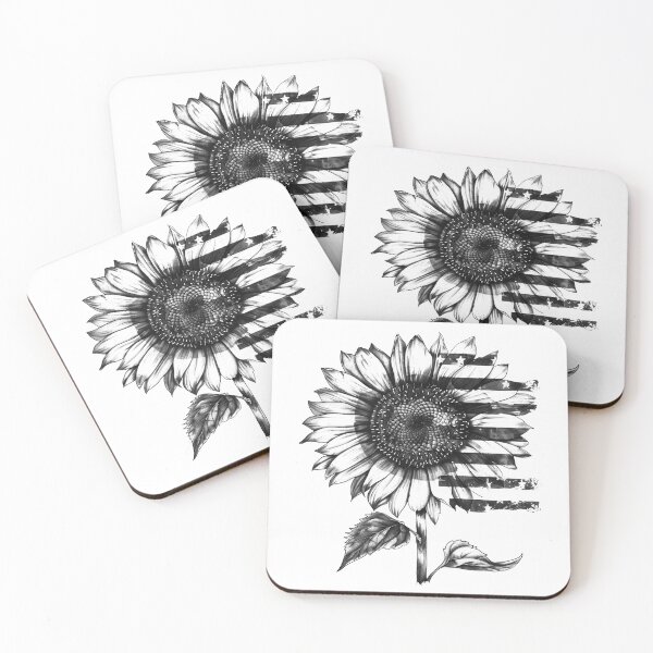 Item preview, Sunflower American Flag Black and White Patriotic Floral Design designed and sold by inkoutninja.