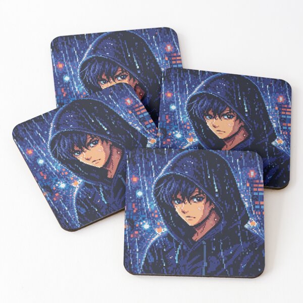 Item preview, Sad Anime Boy in Neon Rain – Cyberpunk Pixel Aesthetic designed and sold by EchoWave11.