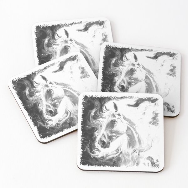 Item preview, Ethereal White Horse Black and White Fantasy Smoke Art Design designed and sold by inkoutninja.