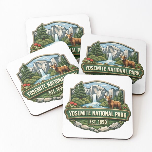Item preview, Yosemite National Park Vintage Badge Waterfall and Deer Nature Art designed and sold by SasquatchTrail.