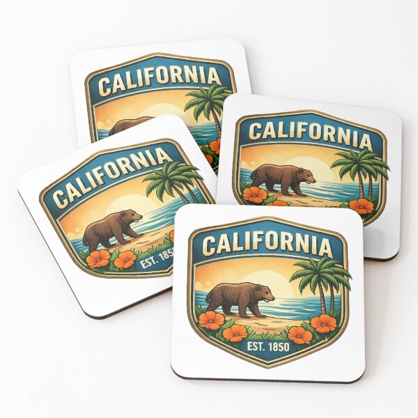Item preview, California Republic Vintage Badge Grizzly Bear and Palm Tree Coastal Art designed and sold by SasquatchTrail.