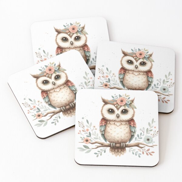 Item preview, Cute bohemian owl sitting in tree | Pink boho designed and sold by EarthyEcho.
