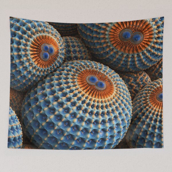 Item preview, Blue Orange Fractal Coral Spheres Abstract Pattern Art Print designed and sold by Kaleidoscope Print.