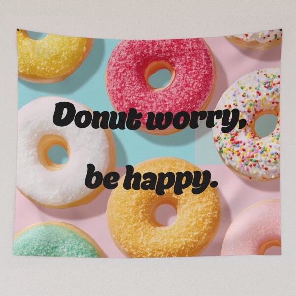 Item preview, Donut Worry, Be Happy – Colorful Icing Donuts Illustration designed and sold by BobaBunny76.