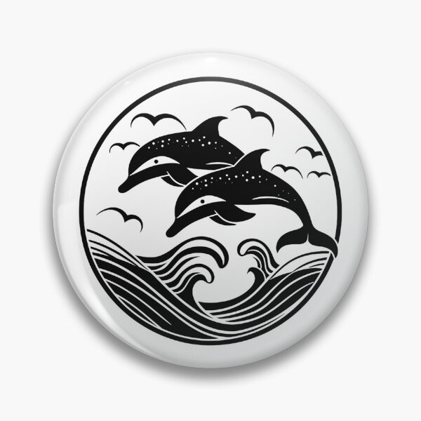 Item preview, Minimal Dolphin Waves Black and White Ocean Circle Design designed and sold by inkoutninja.