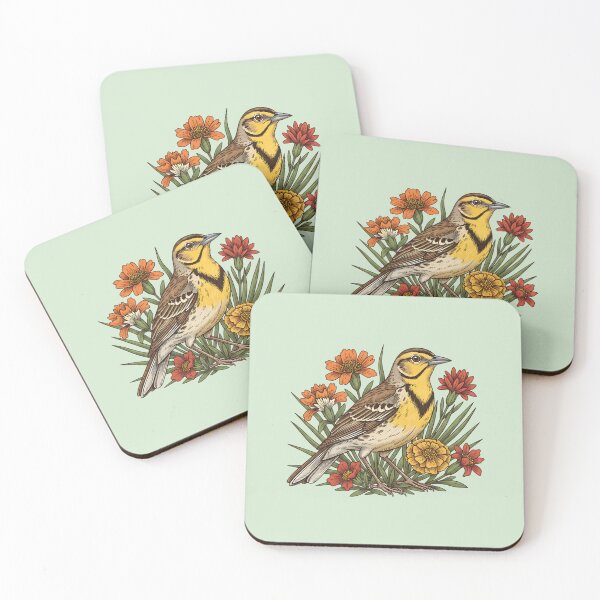 Item preview,  Western Meadowlark With Wildflowers Botanical Bird Illustration designed and sold by BirdsnStuff.