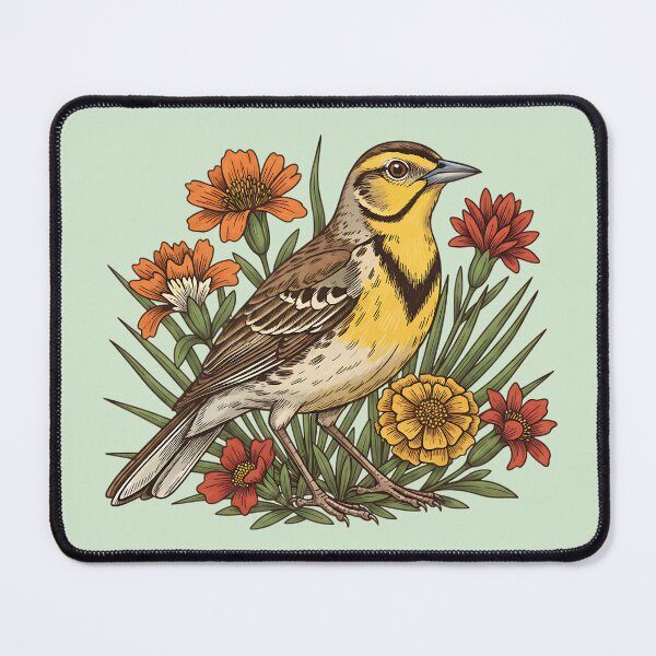 Item preview, Western Meadowlark With Wildflowers Botanical Bird Illustration designed and sold by BirdsnStuff.