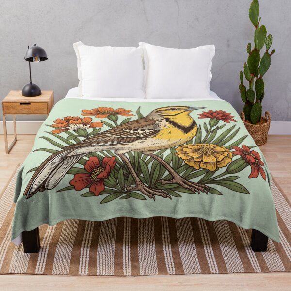 Item preview,  Western Meadowlark With Wildflowers Botanical Bird Illustration designed and sold by BirdsnStuff.
