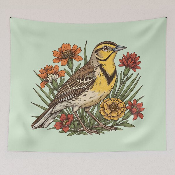 Item preview,  Western Meadowlark With Wildflowers Botanical Bird Illustration designed and sold by BirdsnStuff.