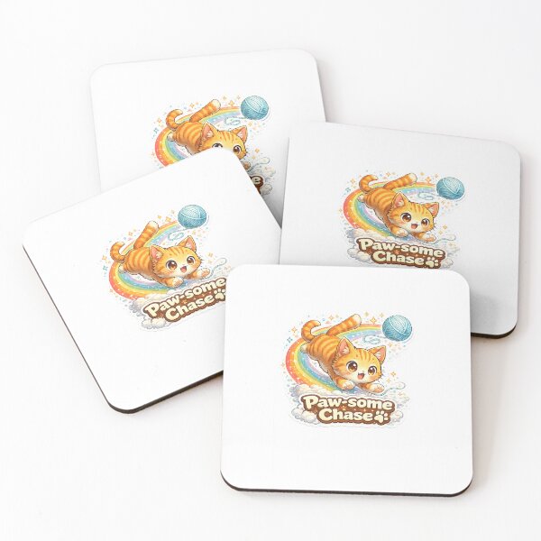 Item preview, Paw-some Chase – Chibi Orange Cat Rainbow Yarn Sticker ??? designed and sold by SparkVault.