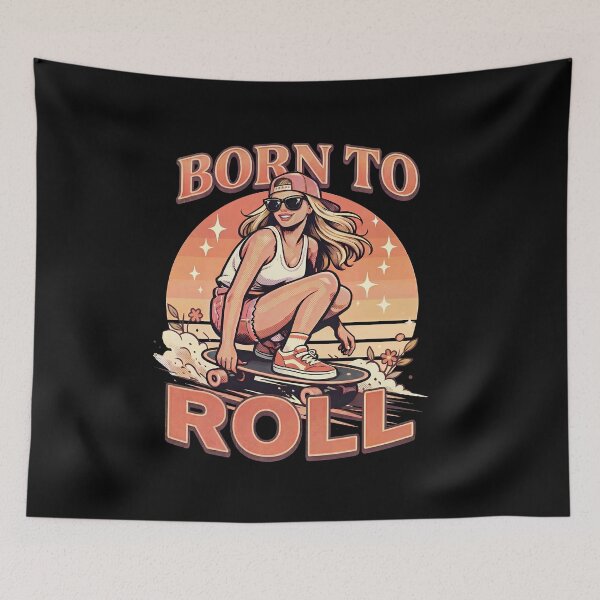 Item preview, Born To Roll Skate Girl Vintage Retro Skater T-Shirt Aesthetic Skateboarding Design designed and sold by Prime legend .
