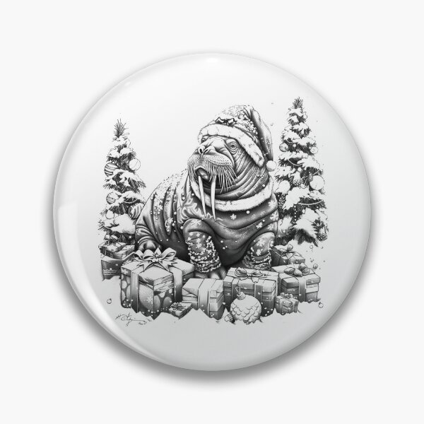Item preview, Christmas Walrus Black and White Holiday Animal Design designed and sold by inkoutninja.